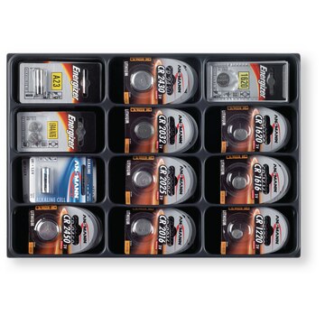 BS 3071 Knappcellsbatterier i sortiment, 45 st batterier, med plåtlåda